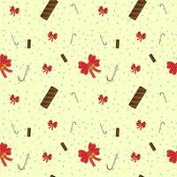 Red bows, a caramel cane and a confetti clapper, Christmas. color pattern vector