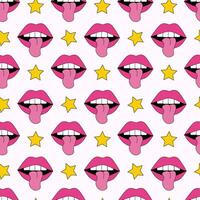 Seamless pattern with lips with tongue and star in pop art style. flat illustration. vector