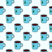 Seamless Pattern with Cup of tea and teabag. Drink Background. flat illustration. vector