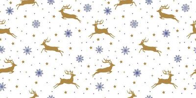 Seamless pattern design, reindeer, stars and snowflakes. on the white background. vector