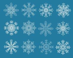 Various shapes white snowflakes icon set template. vector