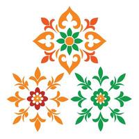 Three different colored floral designs on white background vector