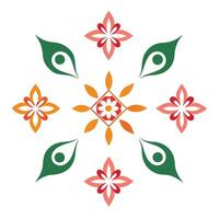 A colorful flower design with green, orange and red leaves vector