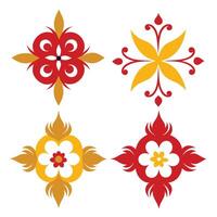 Four different designs of flowers in red, yellow and vector