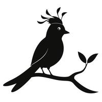 A black bird sitting on a branch with leaves vector