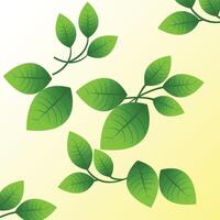 Green leaves floating gracefully on a soft yellow background, creating a tranquil botanical atmosphere. vector