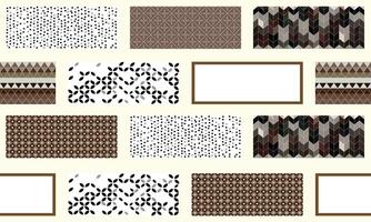 Geometric textile patterns showcasing a variety of designs and textures in neutral tones arranged on a light background. vector