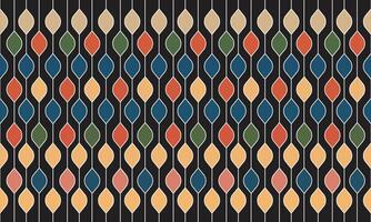 Colorful geometric design of interlocking shapes on a dark background, showcasing a retro style with vibrant hues. vector