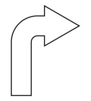 arrow pointing to the right, black and white silhouette illustration of curved arrow shape symbol, isolated on white background vector