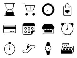 grocery store and time simple icon set vector
