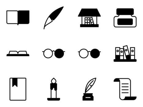library reading and writing icon set vector