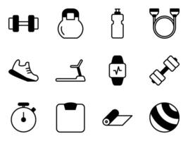 fitness equipment icon set vector