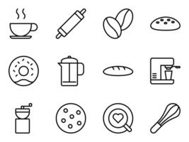 coffee and bakery line icons vector