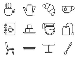 tea and coffee cafe line icon set vector