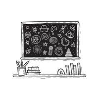 An illustration of a blackboard filled with chalk drawings in a classroom vector
