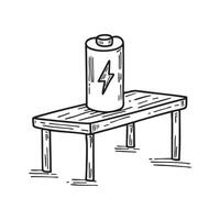 An illustration of a battery placed on a workbench vector