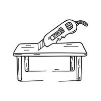 An illustration of a boxcutter placed on a workbench vector