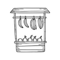 An illustration of bananas hanging from a fruit stand vector
