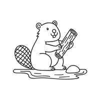An illustration of a beaver hold log near a river with stone vector