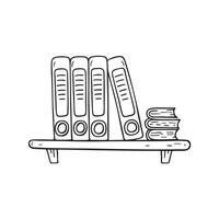 An illustration of binders stacked on a classroom shelf vector