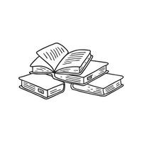 An illustration of opened books scattered across a library table vector