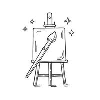 An illustration of a brush resting on a painter's easel vector
