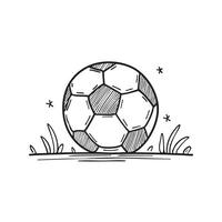 An illustration of a soccer ball resting on a grassy field vector