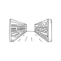Illustration of an aisle in a grocery store filled with items vector