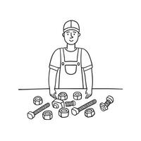 An illustration of bolts scattered across a mechanic's table vector