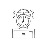 Illustration of an alarm clock ringing on a bedside table vector