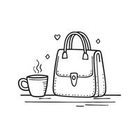 An illustration of a bag resting beside a coffee on the table vector