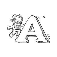 Illustration of an Astronaut in a Spaceship Floating Next to the Letter A vector