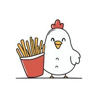Simple illustration of cute chicken with a container of French fries vector