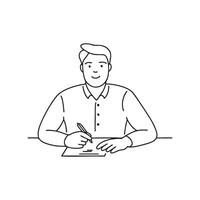 Illustration of a man signing or writing on a document vector