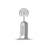Illustration of an antenna on top of a tall building vector