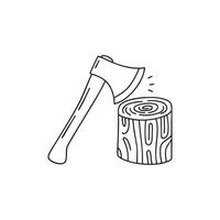 Illustration of an axe leaning against a tree stump vector
