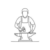 Illustration of a blacksmith using an anvil to shape metal vector