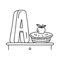 Illustration of the Letter A Beside an Apple Pie on a Kitchen Counter vector