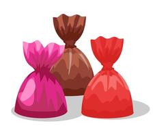 Chocolate truffles isolated on white background. Candy chocolate truffle. Sweet in a wrapper. vector