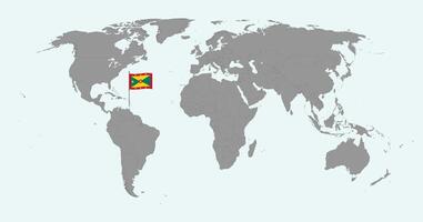 Pin map with Grenada flag on world map. illustration. vector