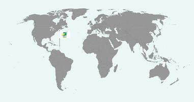 Pin map with Guadeloupe flag on world map. illustration. vector