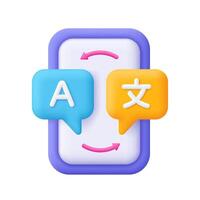 Smartphone with language translator symbol on speech bubble. Translate app, foreign Languages, online dictionary and online learning concept. 3d icon. Cartoon minimal style. vector