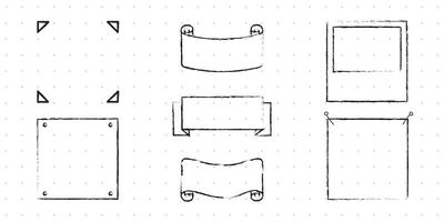 Set of Cute Hand drawn Doodle Banners and Ribbons isolated on white background for your Design. Bullet journal Ideas. Girly Stuff. Sticky Notes. vector