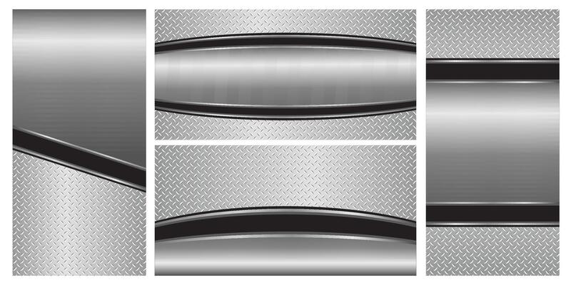Set of silver gray metal backgrounds, 3D polished chrome metallic and shiny diamond plate texture, illustration