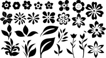 a set of black and white flowers with different shapes vector