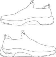 Shoes sneaker outline drawing icon, set of sneakers design isolated, black line sneaker template outline vector