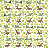 komodo dragon, iguana with fruit as a pattern background vector