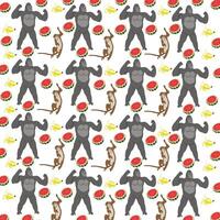 gorilla, monkey with fruit as a pattern background vector