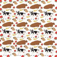cow, bull with fruit as a pattern background vector