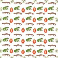 lizard, frog with fruit as a pattern background vector